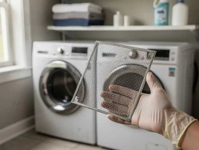 Warrensville Heights Dryer Vent Cleaning specialist performing detailed lint trap cleaning service in Warrensville Heights