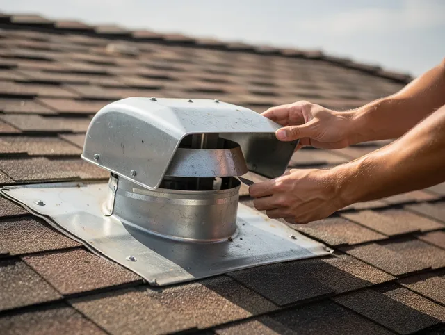 Warrensville Heights Dryer Vent Cleaning certified technician safely cleaning a roof-mounted dryer vent in Warrensville Heights